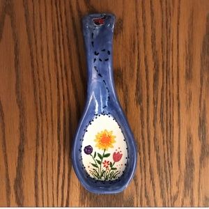 Blue Ceramic Flower and Ladybug Spoon Rest
